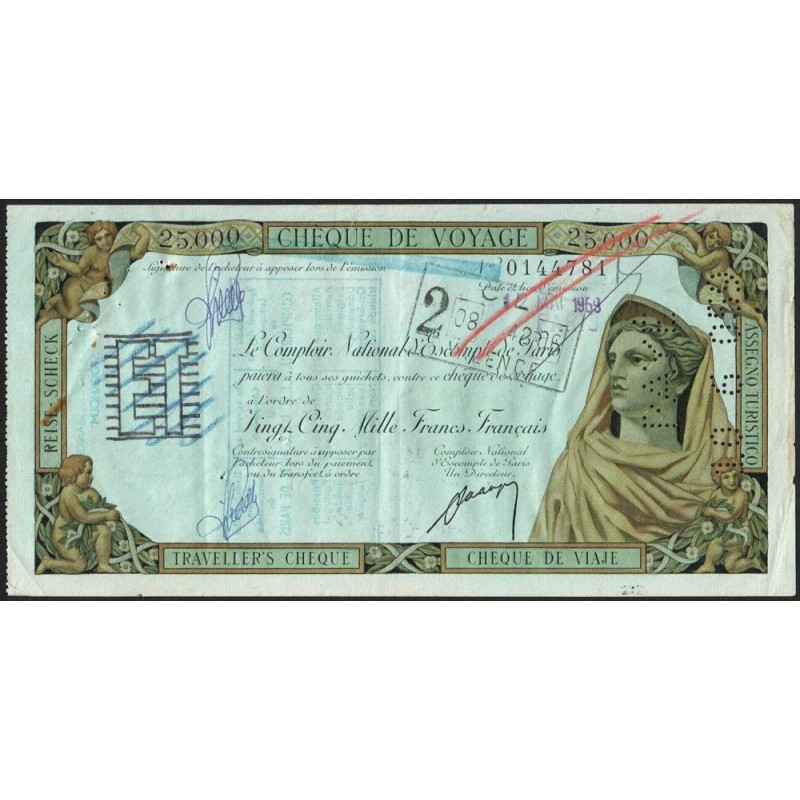 Banque Afrique Occidentale - Chèque de voyage - 25'000 francs - 1959 - Etat : TTB