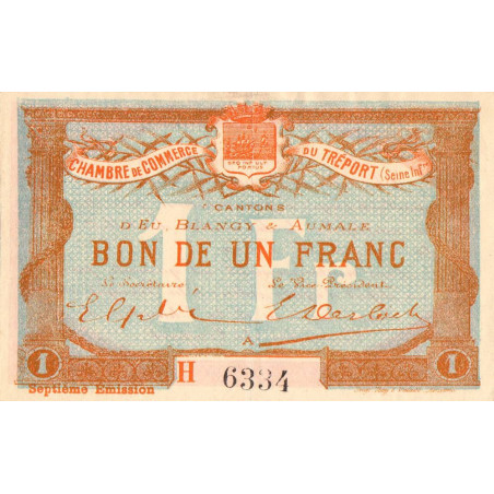 Le Tréport - Pirot 71-29 variété - 1 franc - Lettre A - Série H - 7e émission - 1916 - Etat : TTB+