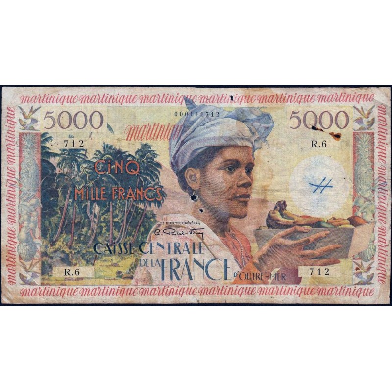 Martinique - Pick 36 - 5'000 francs - France Outre-Mer - 1956 - Etat : B+ à TB-