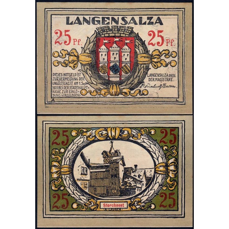 Allemagne - Notgeld - Langensalza - 25 pfennig - Réf. b - 1921 - Etat : SPL