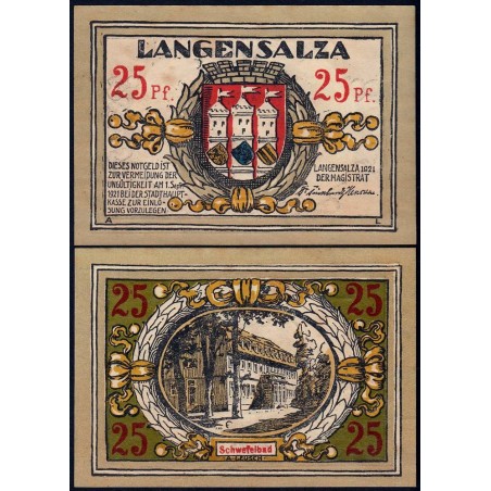 Allemagne - Notgeld - Langensalza - 25 pfennig - Réf. b - 1921 - Etat : SPL
