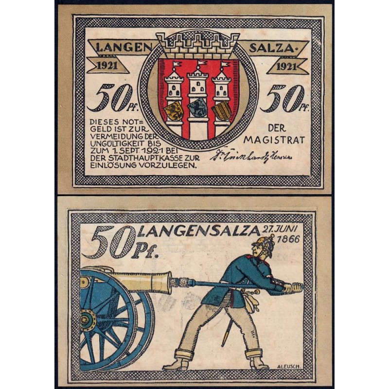 Allemagne - Notgeld - Langensalza - 50 pfennig - Type 4 - 1921 - Etat : SPL