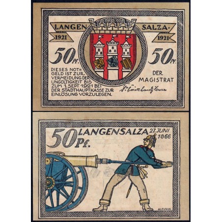Allemagne - Notgeld - Langensalza - 50 pfennig - Type 4 - 1921 - Etat : SPL