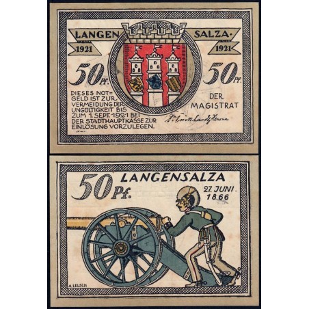 Allemagne - Notgeld - Langensalza - 50 pfennig - Type 5 - 1921 - Etat : SPL