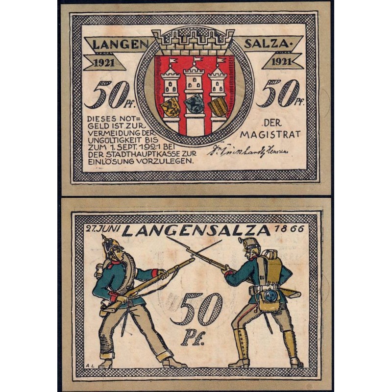 Allemagne - Notgeld - Langensalza - 50 pfennig - Type 6 - 1921 - Etat : SPL