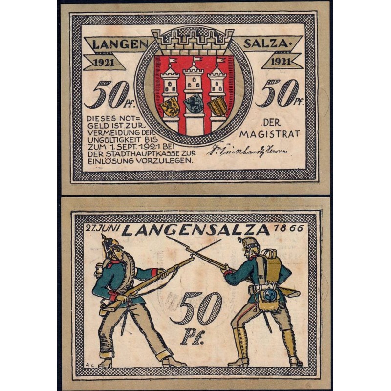 Allemagne - Notgeld - Langensalza - 50 pfennig - 1921 - Etat : SPL