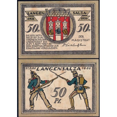 Allemagne - Notgeld - Langensalza - 50 pfennig - Type 6 - 1921 - Etat : SPL