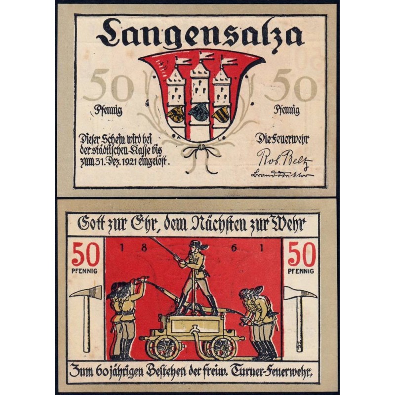 Allemagne - Notgeld - Langensalza - 50 pfennig - Réf. b - 1921 - Etat : SPL