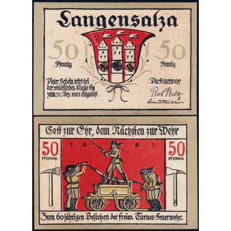 Allemagne - Notgeld - Langensalza - 50 pfennig - Réf. b - 1921 - Etat : SPL