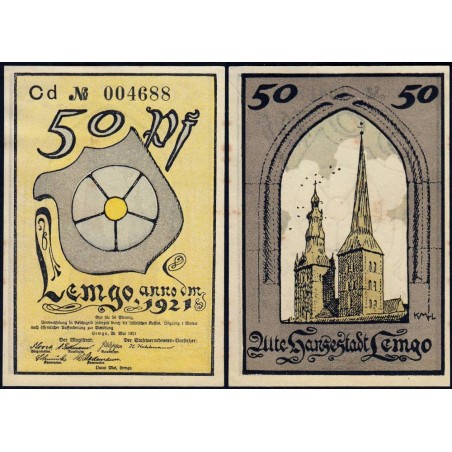 Allemagne - Notgeld - Lemgo - 50 pfennig - Réf. 1 - Série Cd - 25/05/1921 - Etat : SUP+