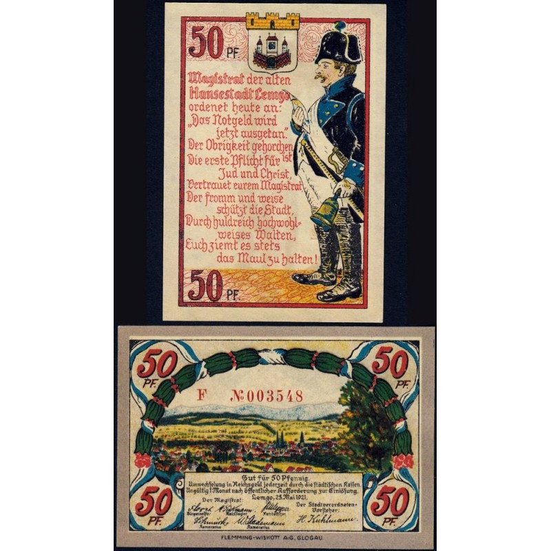 Allemagne - Notgeld - Lemgo - 50 pfennig - Réf. 3 - Série F - 25/05/1921 - Etat : SPL