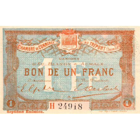 Le Tréport - Pirot 71-29 variété - 1 franc - Lettre A - Série H - 7e émission - 1916 - Etat : TTB