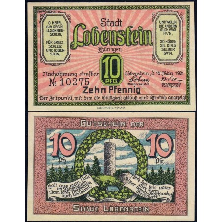 Allemagne - Notgeld - Lobenstein - 10 pfennig - 15/03/1921 - Etat : NEUF