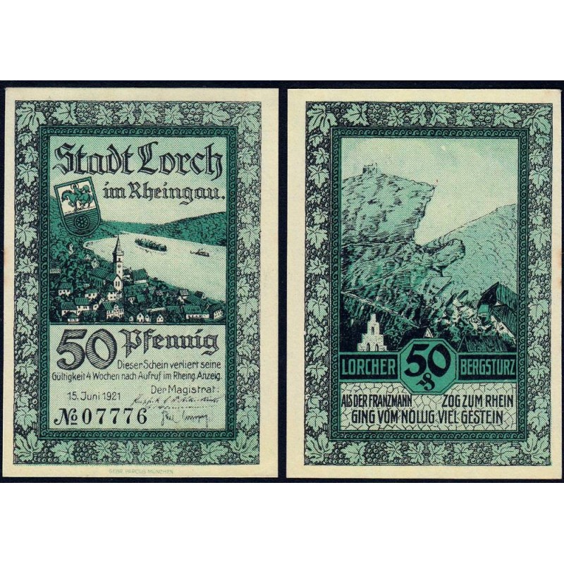 Allemagne - Notgeld - Lorch - 50 pfennig - Type 2 - 15/06/1921 - Etat : NEUF