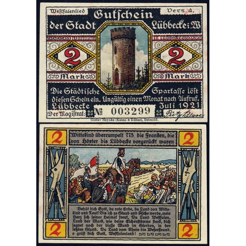 Allemagne - Notgeld - Lübbecke - 2 mark - 07/1921 - Etat : SPL