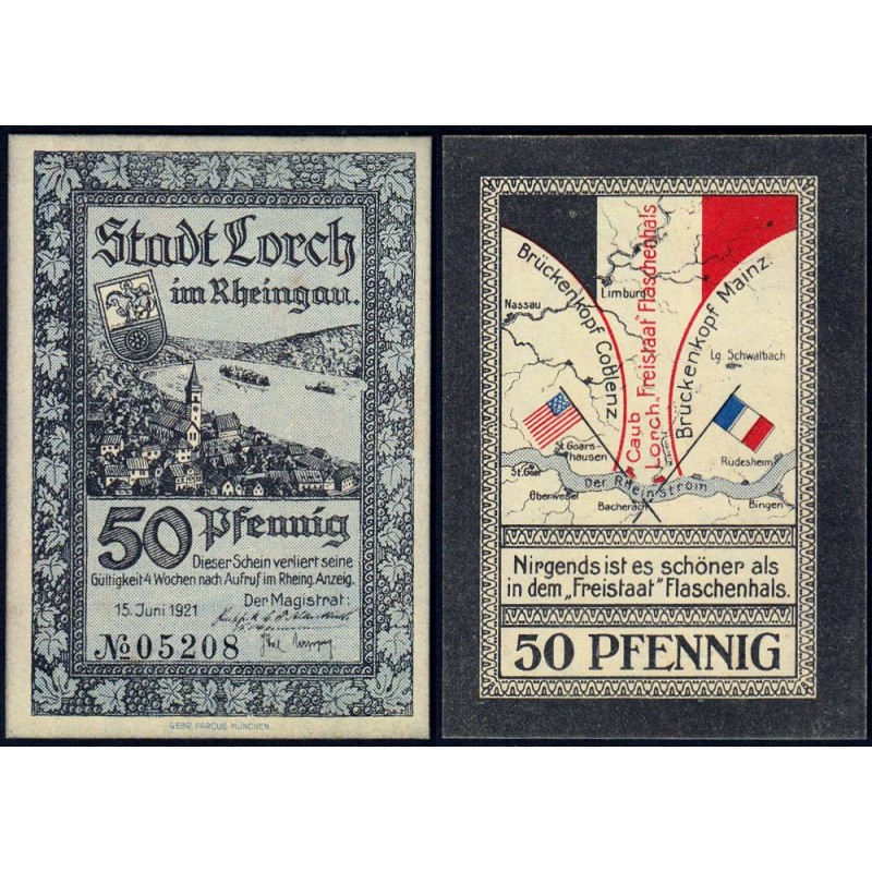Allemagne - Notgeld - Lorch - 50 pfennig - Type 1 - 15/06/1921 - Etat : NEUF