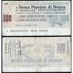 Italie - Miniassegni - La Banca Popolare di Novara - 100 lire - 03/12/1976 - Etat : TB