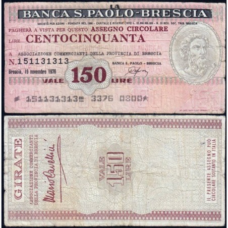 Italie - Miniassegni - La Banca S. Paolo-Brescia - 150 lire - 15/11/1976 - Etat : TB-