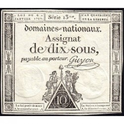 Assignat 23a - 10 sous - 4 janvier 1792 - Série 13 - Etat : SUP+