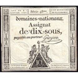 Assignat 23a - 10 sous - 4 janvier 1792 - Série 48 - Etat : SUP