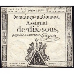 Assignat 23a - 10 sous - 4 janvier 1792 - Série 446 - Etat : TTB+