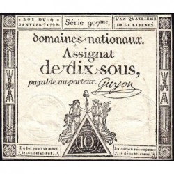 Assignat 23a - 10 sous - 4 janvier 1792 - Série 907 - Etat : SUP