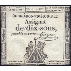 Assignat 23a - 10 sous - 4 janvier 1792 - Série 108 - Etat : TTB+