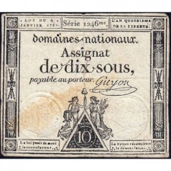 Assignat 23a - 10 sous - 4 janvier 1792 - Série 1246 - Etat : TB+