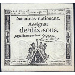 Assignat 23a - 10 sous - 4 janvier 1792 - Série 1486 - Etat : SPL