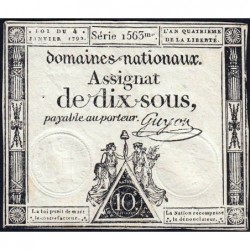 Assignat 23a - 10 sous - 4 janvier 1792 - Série 1563 - Etat : SUP