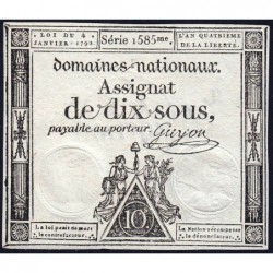 Assignat 23a - 10 sous - 4 janvier 1792 - Série 1585 - Etat : SUP+