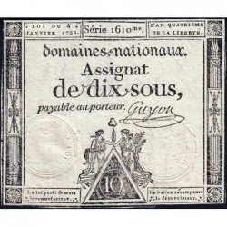 Assignat 23a - 10 sous - 4 janvier 1792 - Série 1610 - Etat : TTB