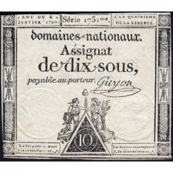 Assignat 23a - 10 sous - 4 janvier 1792 - Série 1731 - Etat : TB+