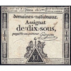 Assignat 23a - 10 sous - 4 janvier 1792 - Série 1811 - Etat : TB