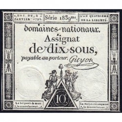 Assignat 23a - 10 sous - 4 janvier 1792 - Série 1839 - Etat : TTB+