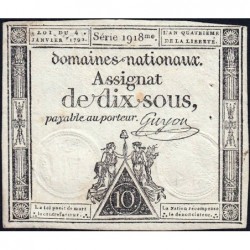 Assignat 23a - 10 sous - 4 janvier 1792 - Série 1918 - Etat : TB+