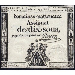 Assignat 23a - 10 sous - 4 janvier 1792 - Série 1999 - Etat : TTB+