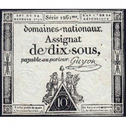 Assignat 34a - 10 sous - 24 octobre 1792 - Série 1261 - Etat : TTB