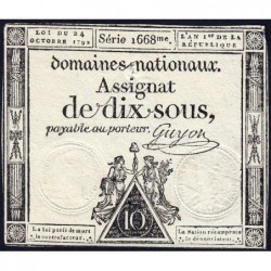 Assignat 34a - 10 sous - 24 octobre 1792 - Série 1668 - Etat : TB+