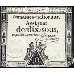 Assignat 34a - 10 sous - 24 octobre 1792 - Série 1711 - Etat : TB