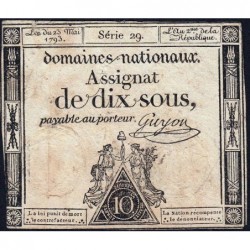 Assignat 40a - 10 sous - 23 mai 1793 - Série 29 - Filigrane royal - Etat : B