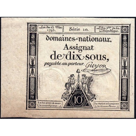 Assignat 40a - 10 sous - 23 mai 1793 - Série 10 - Filigrane royal - Etat : TTB+