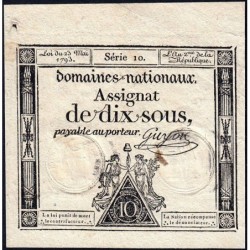 Assignat 40a - 10 sous - 23 mai 1793 - Série 10 - Filigrane royal - Etat : SUP