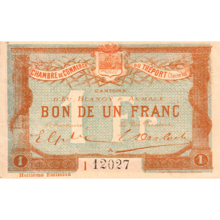 Le Tréport - Pirot 71-33 variété - 1 franc - Lettre A - Série I - 8e émission - 1916 - Etat : TTB