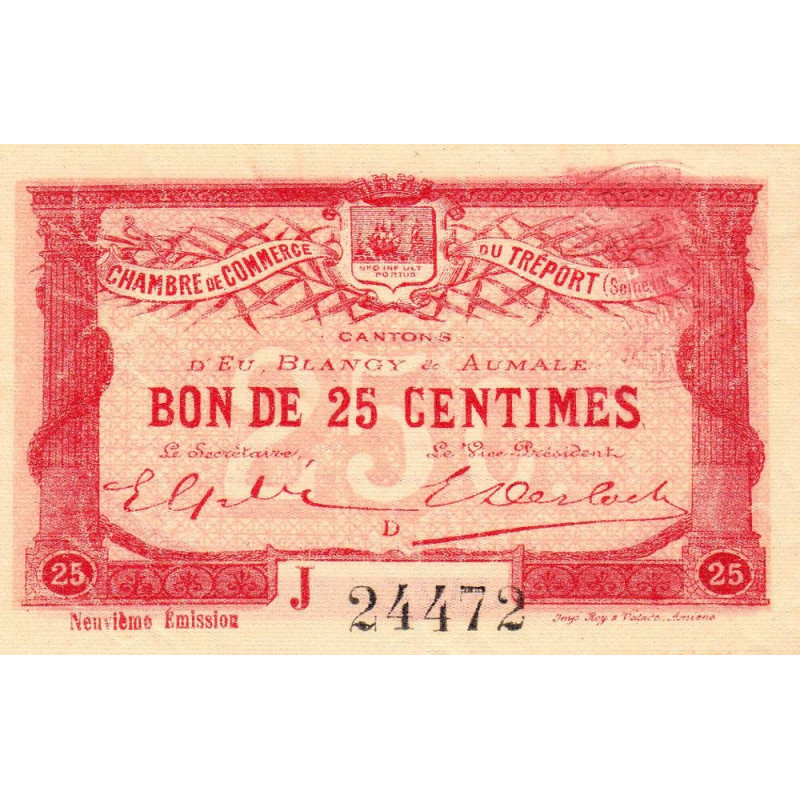 Le Tréport - Pirot 71-35 - 25 centimes - Lettre D - Série J - 9e émission - 1917 - Etat : pr.NEUF