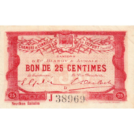 Le Tréport - Pirot 71-35 - 25 centimes - Lettre D - Série J - 9e émission - 1917 - Etat : TTB