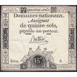 Assignat 24a - 15 sols - 4 janvier 1792 - Série 8 - Etat : TB+