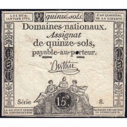 Assignat 24a - 15 sols - 4 janvier 1792 - Série 8 - Etat : TB