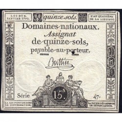 Assignat 24a - 15 sols - 4 janvier 1792 - Série 47 - Etat : TTB+