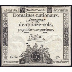 Assignat 24a - 15 sols - 4 janvier 1792 - Série 47 - Etat : TTB